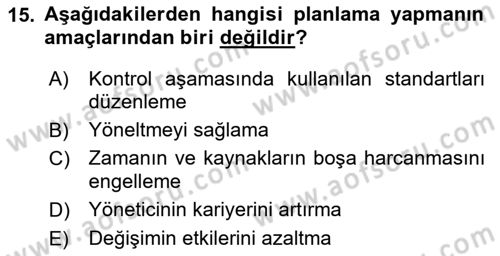 Yer Hizmetleri Yönetimi Dersi 2018 - 2019 Yılı (Vize) Ara Sınav Soruları 15. Soru