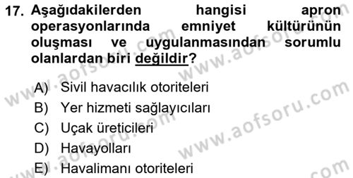 Yer Hizmetleri Yönetimi Dersi 2018 - 2019 Yılı (Vize) Ara Sınav Soruları 17. Soru