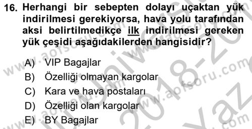 Yer Hizmetleri Yönetimi Dersi 2018 - 2019 Yılı Yaz Okulu Sınav Soruları 16. Soru