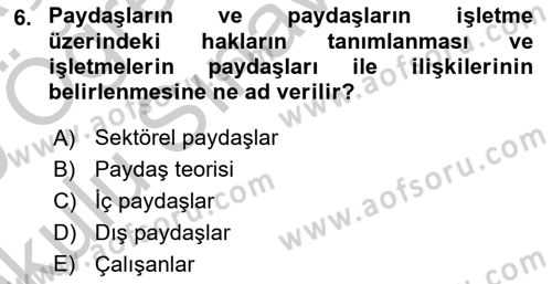 Yer Hizmetleri Yönetimi Dersi 2018 - 2019 Yılı Yaz Okulu Sınav Soruları 6. Soru