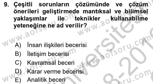 Yer Hizmetleri Yönetimi Dersi 2018 - 2019 Yılı Yaz Okulu Sınav Soruları 9. Soru