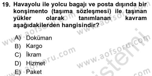 Yer Hizmetleri Yönetimi Dersi 2020 - 2021 Yılı Yaz Okulu Sınav Soruları 19. Soru
