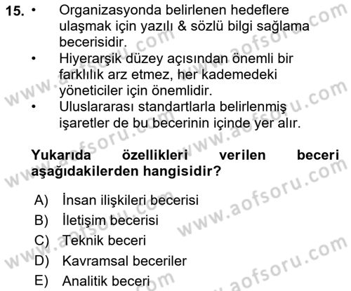 Yer Hizmetleri Yönetimi Dersi 2021 - 2022 Yılı (Vize) Ara Sınavı 15. Soru