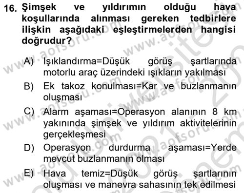 Yer Hizmetleri Yönetimi Dersi 2021 - 2022 Yılı (Final) Dönem Sonu Sınav Soruları 16. Soru