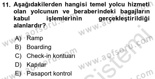 Yer Hizmetleri Yönetimi Dersi 2021 - 2022 Yılı Yaz Okulu Sınav Soruları 11. Soru