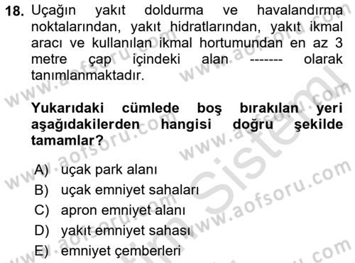 Yer Hizmetleri Yönetimi Dersi 2022 - 2023 Yılı Yaz Okulu Sınav Soruları 18. Soru
