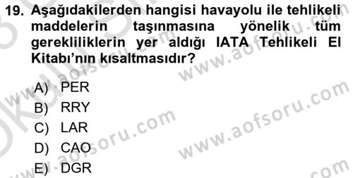 Yer Hizmetleri Yönetimi Dersi 2022 - 2023 Yılı Yaz Okulu Sınav Soruları 19. Soru