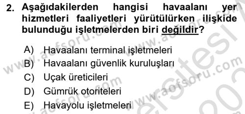 Yer Hizmetleri Yönetimi Dersi 2022 - 2023 Yılı Yaz Okulu Sınav Soruları 2. Soru