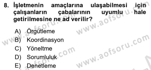 Yer Hizmetleri Yönetimi Dersi 2022 - 2023 Yılı Yaz Okulu Sınav Soruları 8. Soru