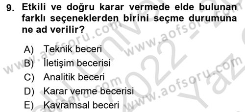 Yer Hizmetleri Yönetimi Dersi 2022 - 2023 Yılı Yaz Okulu Sınav Soruları 9. Soru