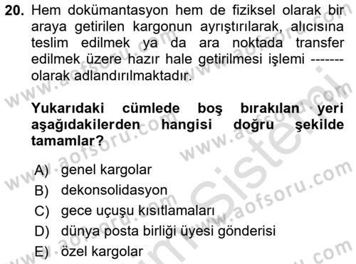 Yer Hizmetleri Yönetimi Dersi 2023 - 2024 Yılı Yaz Okulu Sınav Soruları 20. Soru