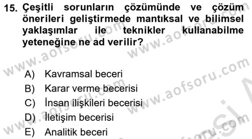 Yer Hizmetleri Yönetimi Dersi 2024 - 2025 Yılı (Vize) Ara Sınav Soruları 15. Soru