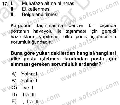 Yer Hizmetleri Yönetimi Dersi 2024 - 2025 Yılı (Final) Dönem Sonu Sınav Soruları 17. Soru