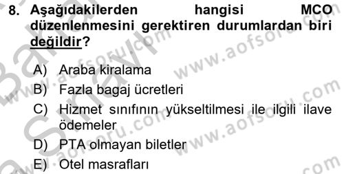Yolcu Hizmetleri Dersi 2016 - 2017 Yılı (Vize) Ara Sınav Soruları 8. Soru