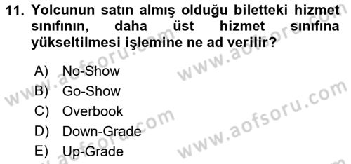 Yolcu Hizmetleri Dersi 2016 - 2017 Yılı (Final) Dönem Sonu Sınav Soruları 11. Soru