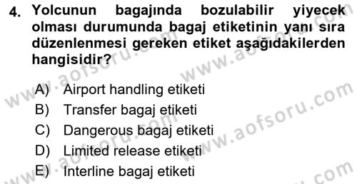 Yolcu Hizmetleri Dersi 2016 - 2017 Yılı (Final) Dönem Sonu Sınav Soruları 4. Soru