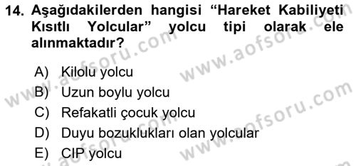 Yolcu Hizmetleri Dersi 2017 - 2018 Yılı (Vize) Ara Sınav Soruları 14. Soru