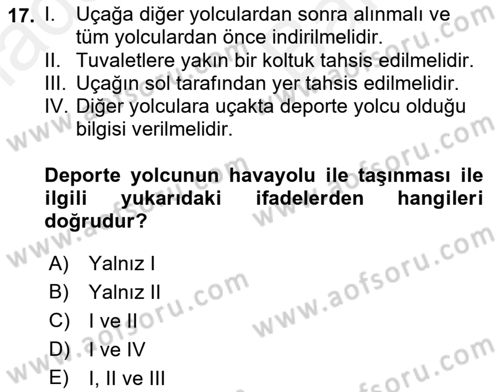 Yolcu Hizmetleri Dersi 2017 - 2018 Yılı (Vize) Ara Sınav Soruları 17. Soru