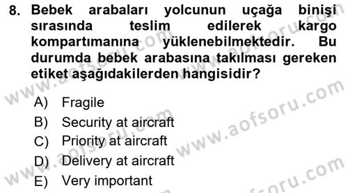 Yolcu Hizmetleri Dersi 2017 - 2018 Yılı (Final) Dönem Sonu Sınav Soruları 8. Soru