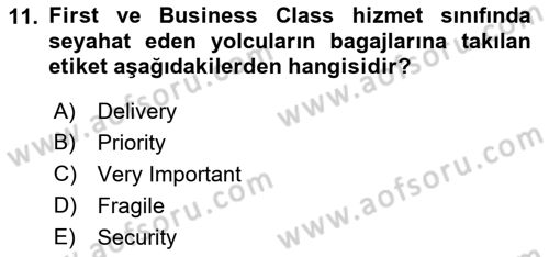 Yolcu Hizmetleri Dersi 2018 - 2019 Yılı (Final) Dönem Sonu Sınav Soruları 11. Soru