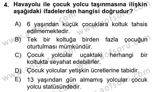 Yolcu Hizmetleri Dersi 2018 - 2019 Yılı (Final) Dönem Sonu Sınav Soruları 4. Soru