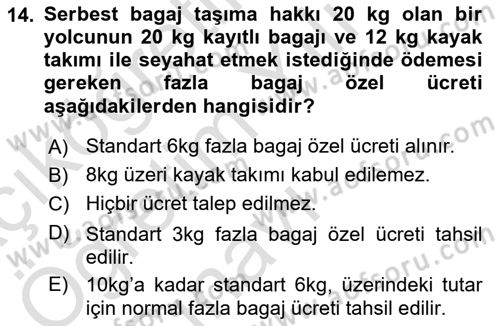 Yolcu Hizmetleri Dersi 2020 - 2021 Yılı Yaz Okulu Sınav Soruları 14. Soru