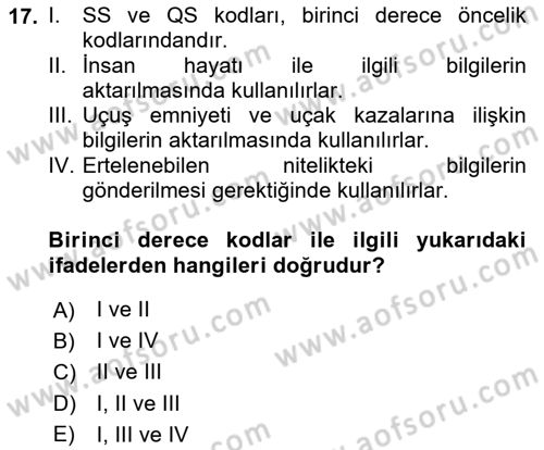 Yolcu Hizmetleri Dersi 2020 - 2021 Yılı Yaz Okulu Sınav Soruları 17. Soru