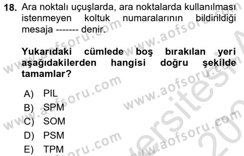 Yolcu Hizmetleri Dersi 2020 - 2021 Yılı Yaz Okulu Sınav Soruları 18. Soru