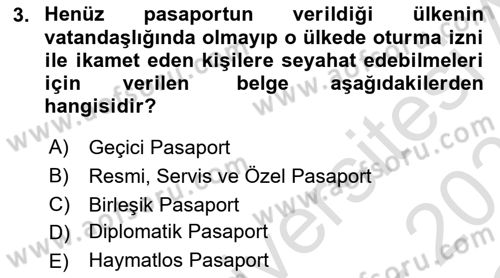 Yolcu Hizmetleri Dersi 2020 - 2021 Yılı Yaz Okulu Sınav Soruları 3. Soru