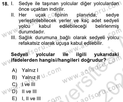 Yolcu Hizmetleri Dersi 2021 - 2022 Yılı (Vize) Ara Sınav Soruları 18. Soru