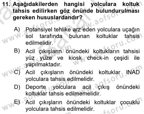 Yolcu Hizmetleri Dersi 2021 - 2022 Yılı (Final) Dönem Sonu Sınav Soruları 11. Soru