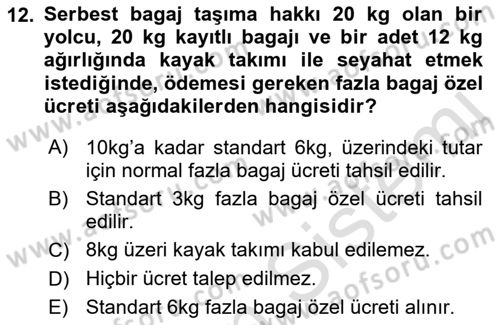 Yolcu Hizmetleri Dersi 2021 - 2022 Yılı (Final) Dönem Sonu Sınav Soruları 12. Soru