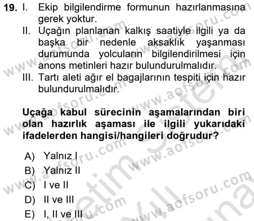 Yolcu Hizmetleri Dersi 2021 - 2022 Yılı (Final) Dönem Sonu Sınav Soruları 19. Soru