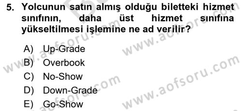 Yolcu Hizmetleri Dersi 2021 - 2022 Yılı (Final) Dönem Sonu Sınav Soruları 5. Soru