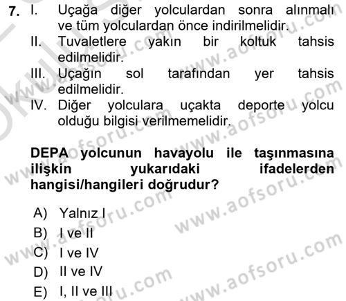 Yolcu Hizmetleri Dersi 2021 - 2022 Yılı Yaz Okulu Sınav Soruları 7. Soru