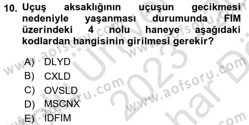 Yolcu Hizmetleri Dersi 2023 - 2024 Yılı (Vize) Ara Sınav Soruları 10. Soru