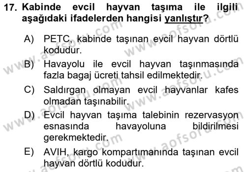 Yolcu Hizmetleri Dersi 2023 - 2024 Yılı (Vize) Ara Sınav Soruları 17. Soru