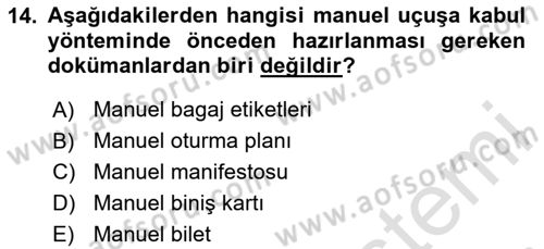 Yolcu Hizmetleri Dersi 2023 - 2024 Yılı Yaz Okulu Sınav Soruları 14. Soru