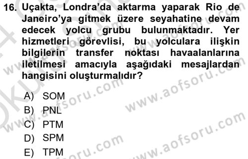 Yolcu Hizmetleri Dersi 2023 - 2024 Yılı Yaz Okulu Sınav Soruları 16. Soru