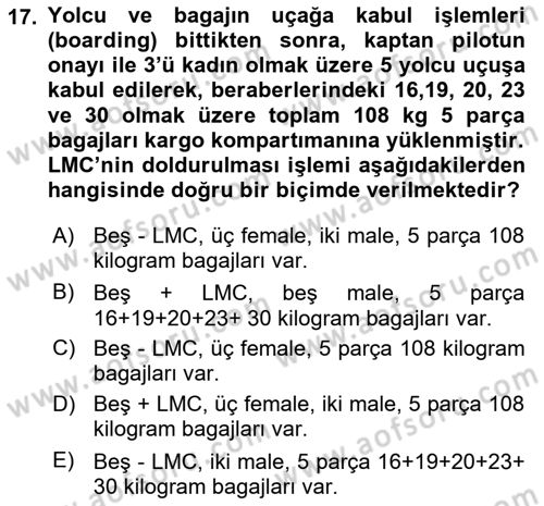 Yolcu Hizmetleri Dersi 2023 - 2024 Yılı Yaz Okulu Sınav Soruları 17. Soru