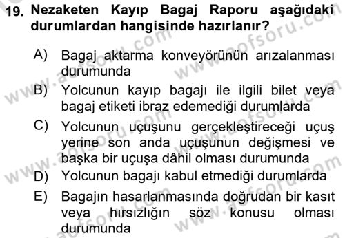 Yolcu Hizmetleri Dersi 2023 - 2024 Yılı Yaz Okulu Sınav Soruları 19. Soru