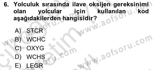 Yolcu Hizmetleri Dersi 2023 - 2024 Yılı Yaz Okulu Sınav Soruları 6. Soru