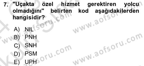 Yolcu Hizmetleri Dersi 2023 - 2024 Yılı Yaz Okulu Sınav Soruları 7. Soru