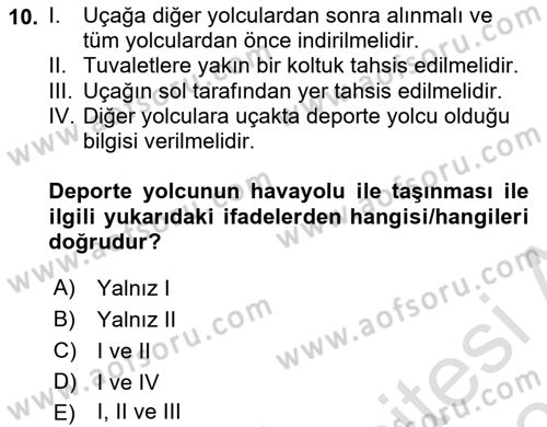 Yolcu Hizmetleri Dersi 2024 - 2025 Yılı (Vize) Ara Sınav Soruları 10. Soru