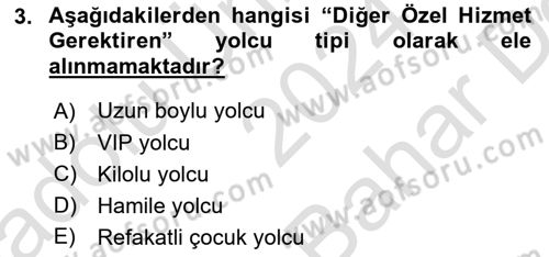 Yolcu Hizmetleri Dersi 2024 - 2025 Yılı (Vize) Ara Sınav Soruları 3. Soru
