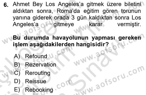 Yolcu Hizmetleri Dersi 2024 - 2025 Yılı (Vize) Ara Sınav Soruları 6. Soru