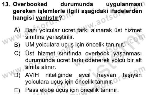 Yolcu Hizmetleri Dersi 2024 - 2025 Yılı (Final) Dönem Sonu Sınav Soruları 13. Soru