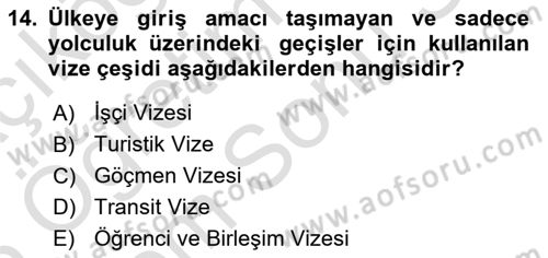 Yolcu Hizmetleri Dersi 2024 - 2025 Yılı (Final) Dönem Sonu Sınav Soruları 14. Soru