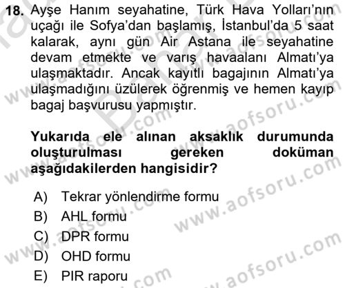 Yolcu Hizmetleri Dersi 2024 - 2025 Yılı (Final) Dönem Sonu Sınav Soruları 18. Soru