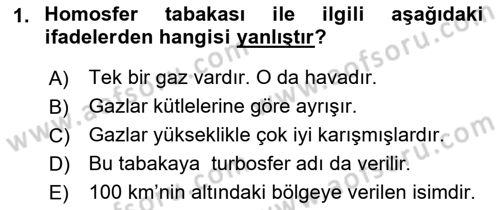 Meteoroloji Dersi Ara Sınavı Deneme Sınav Soruları 1. Soru